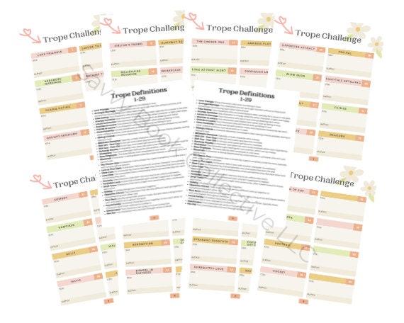 Tropes Challenge Printout, Bookish Worksheet, PDF Download